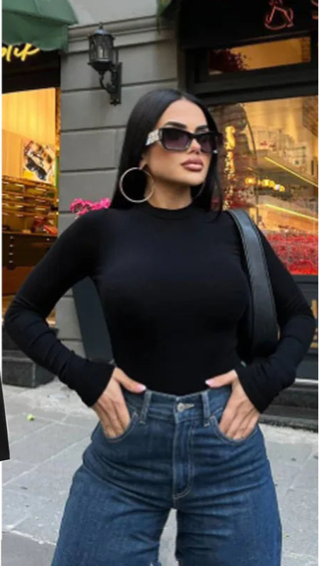 ICONIC – בגד גוף שחור קלאסי עם שרוולים ארוכים