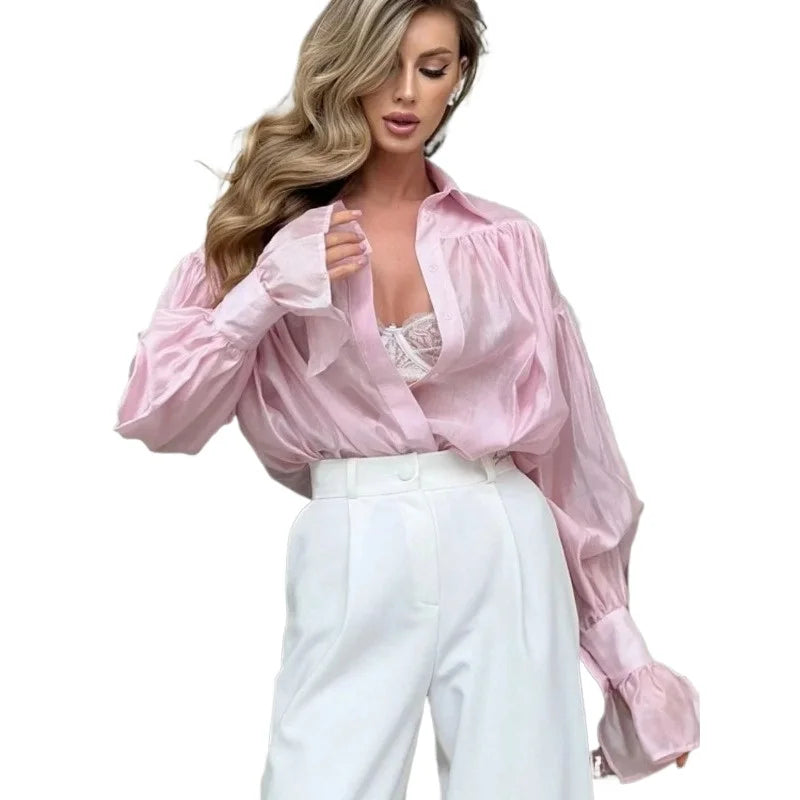 Camélia Blush – חולצת שיק מלכותית בגוון ורוד שקיעה